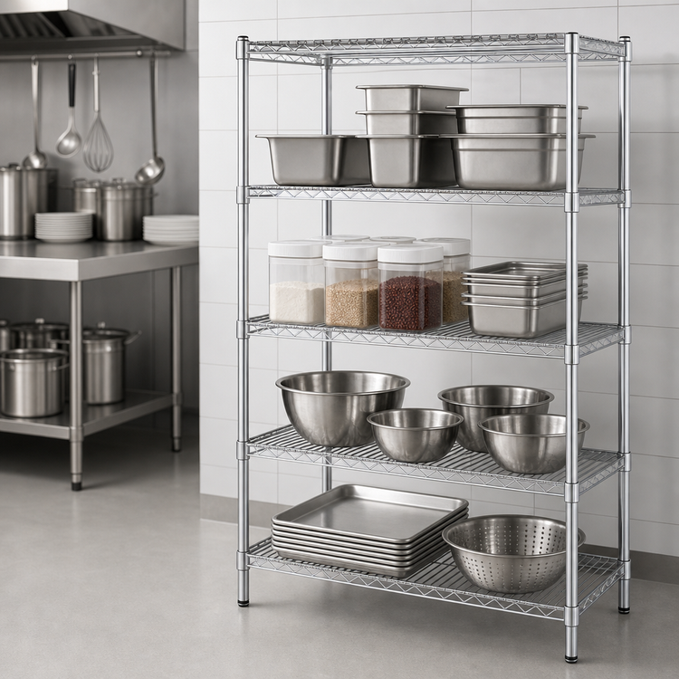 Product image #3 for Steel Works Stainless 4-Tier Stationary Chrome Wire Shelving Unit, 21 x 30 Inches, 800 lb Capacity