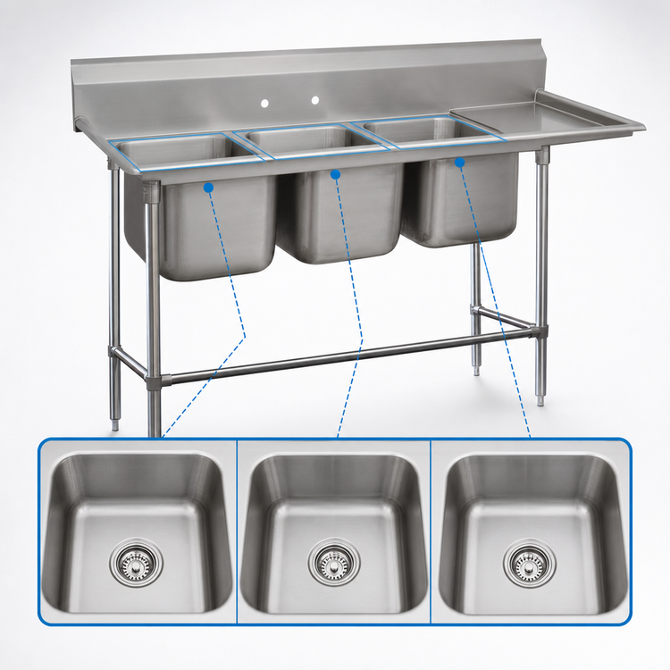 Product image #3 for Advance Tabco Regaline 3-Compartment Sink with Right-Hand 36-Inch Drainboard