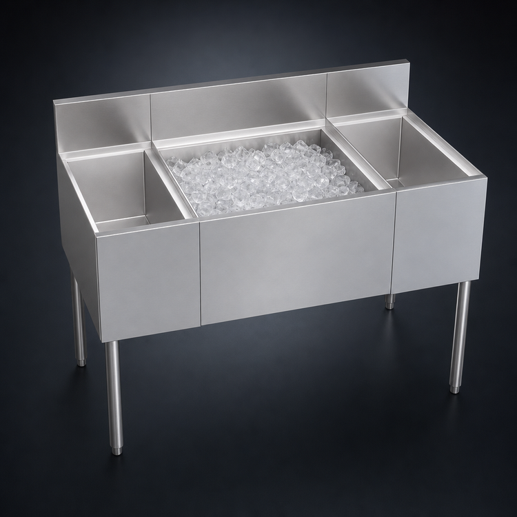 Product image #3 for Krowne Royal Series 48-Inch Underbar Multi-Station Ice Bin with Center Ice Bin and Dual Insulated Bottle Wells