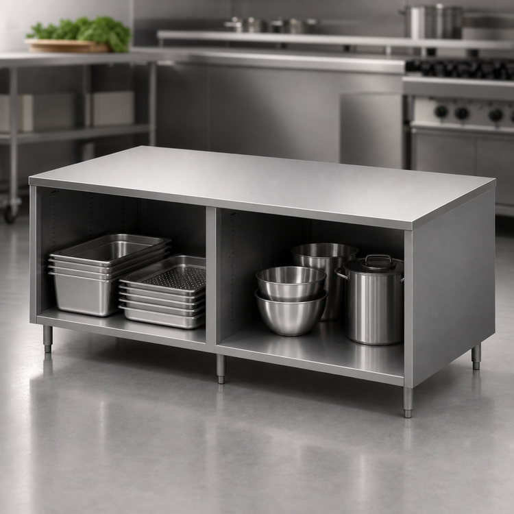 Product image #3 for BK Resources CST-3096 96-Inch Stainless Steel Chef Table with Open Front Cabinet Base