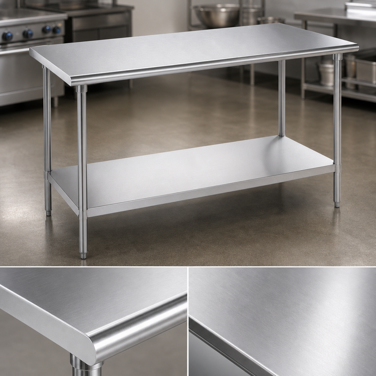 Product image #3 for Advance Tabco 120" x 24" Flat Top 16 Gauge 304 Stainless Steel Work Table with Undershelf
