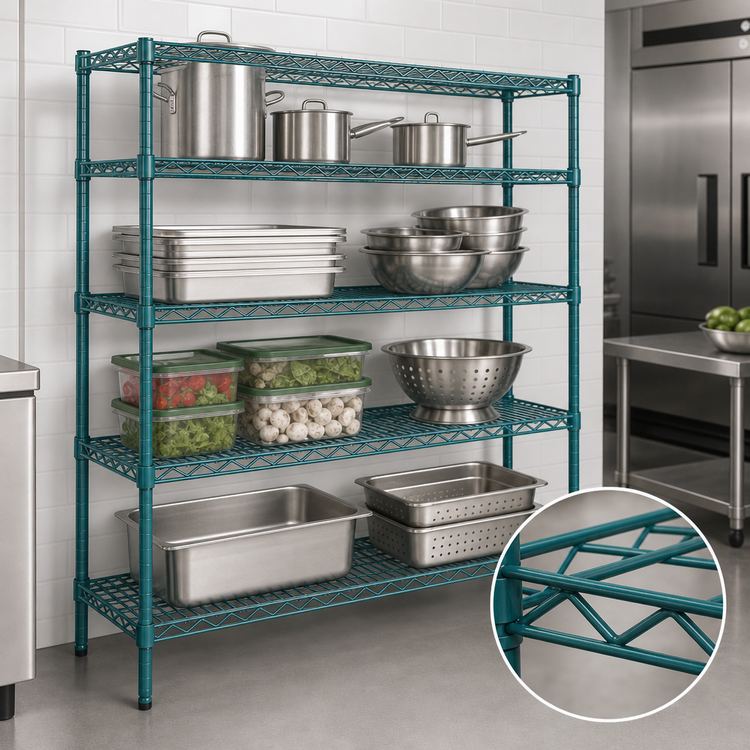 Product image #3 for Eagle Redi-Pak 4-Tier Wire Shelving Unit, 60 Inch W x 18 Inch D x 63 Inch H, Stationary, Blue-Green Hybrid Epoxy Finish