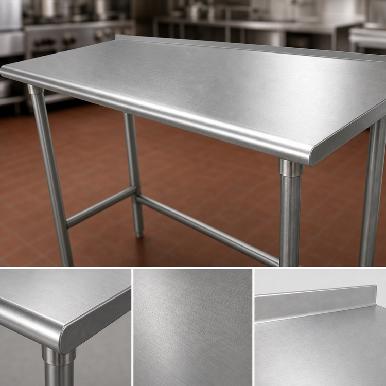 Product image #3 for Advance Tabco 84-Inch x 36-Inch Open Base Work Table with 14-Gauge 304 Stainless Steel Top and 1-1/2-Inch Rear Up-Turn
