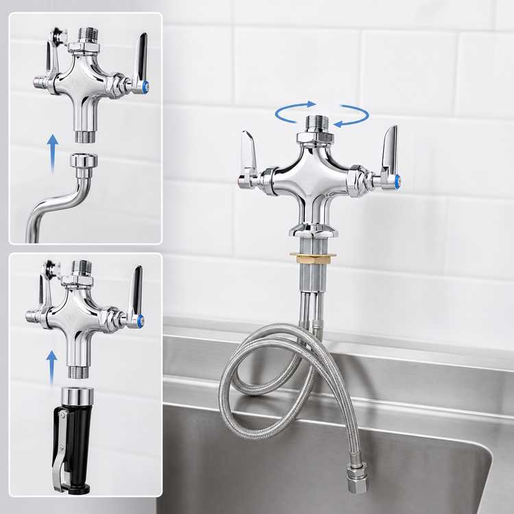 Product image #3 for Double Pantry Deck-Mounted Mixing Faucet with Swivel Outlet and Lever Handles, 4-Inch Centers