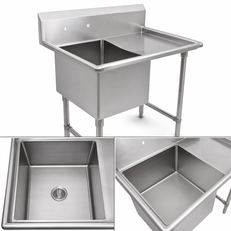 Product image #3 for John Boos B Series 1-Compartment Stainless Steel Sink with Right Drainboard, 18 x 24 x 14 in Bowl, 10 in Backsplash