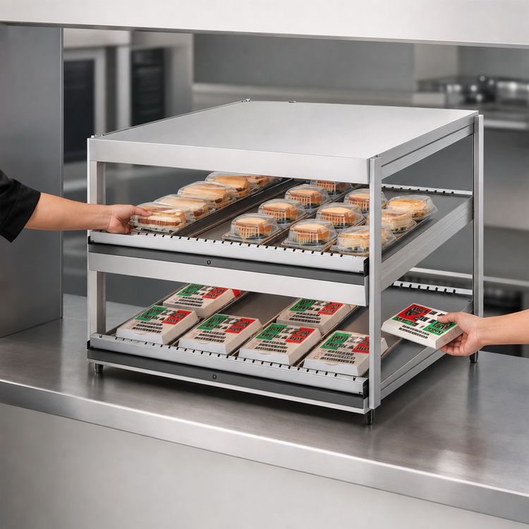 Product image #3 for Hatco Glo-Ray 24-Inch Countertop Pass-Through Hot Food Merchandising Warmer with 2 Slanted Shelves