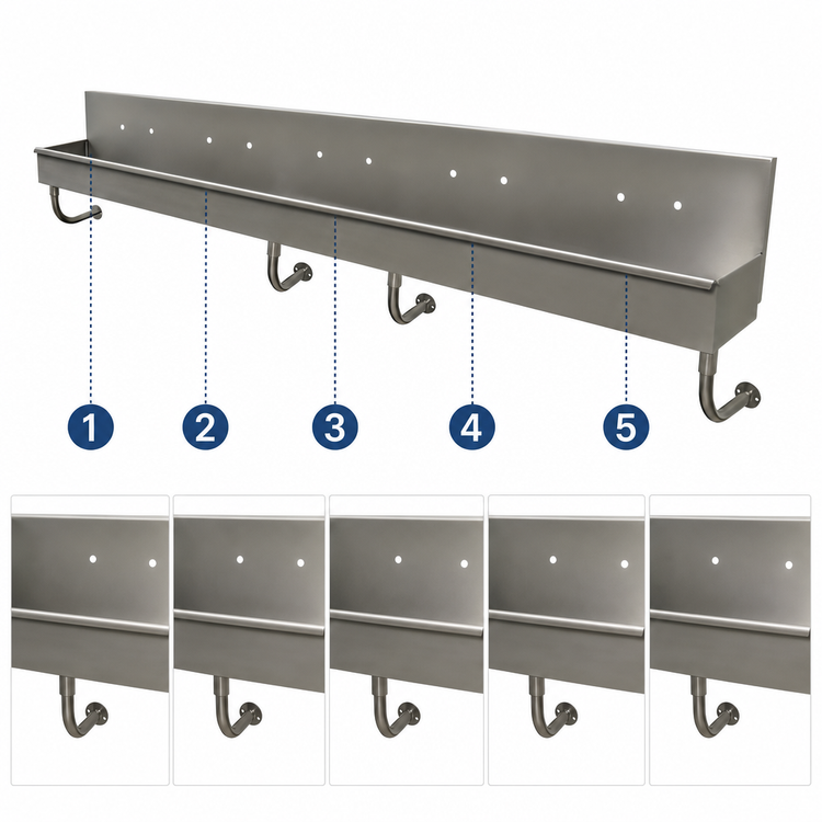 Product image #3 for Advance Tabco 5-Station ADA Wall-Mounted Multiwash Hand Sink, 100 Inches Wide, 304 Stainless Steel