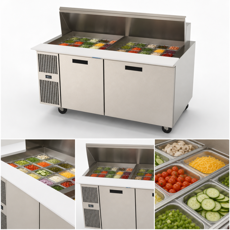 Product image #3 for Randell PT60-24W-L Two-Section Reach-In Refrigerated Salad Prep Table with Mega Top