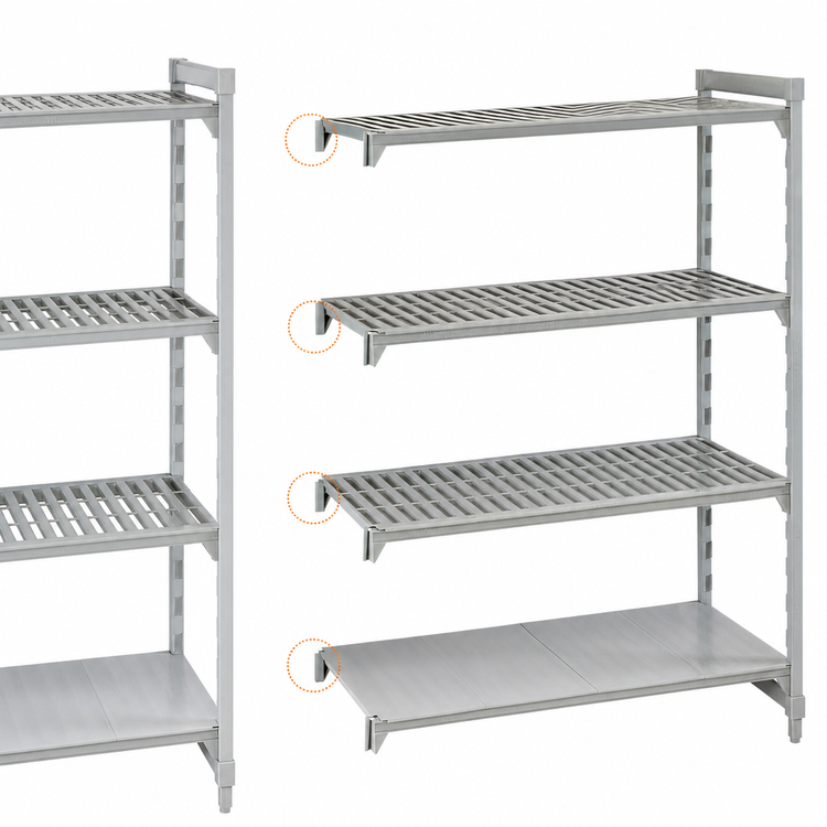 Product image #4 for Cambro Camshelving Premium 42-Inch W x 21-Inch D x 64-Inch H 4-Tier Add-On Polymer Shelving Unit, Vented & Solid, Speckled Gray
