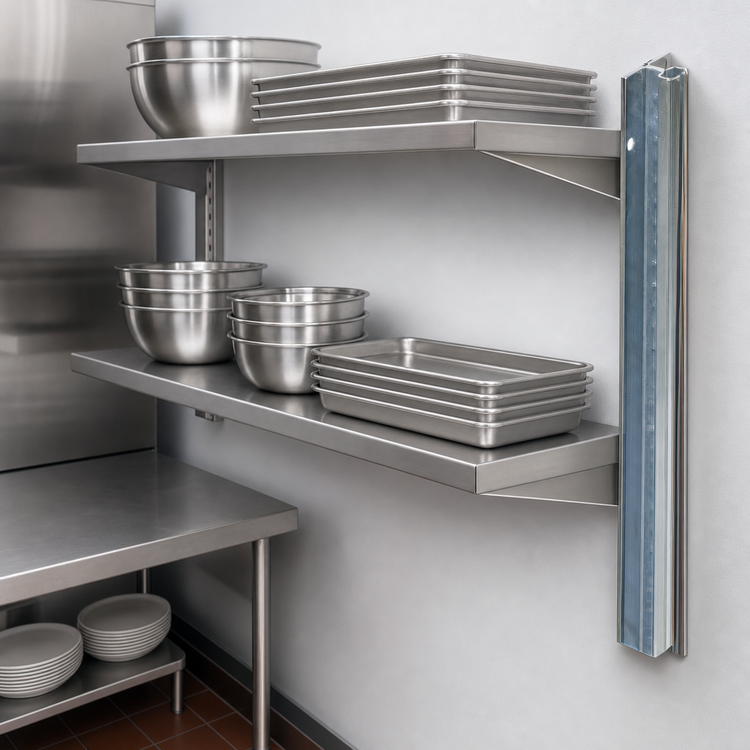 Product image #3 for Eagle Group NSF Stainless Steel 72-Inch Wall-Mounted Cantilever Shelving Standard Upright