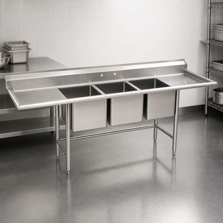 Product image #3 for Eagle Group S16 Series 3-Compartment Stainless Steel Sink with Left and Right Drainboards