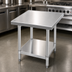Thumbnail image #3 for Advance Tabco Budget Equipment Stand with 430 Stainless Steel Top and Galvanized Adjustable Undershelf, 24 x 30 x 24 Inches