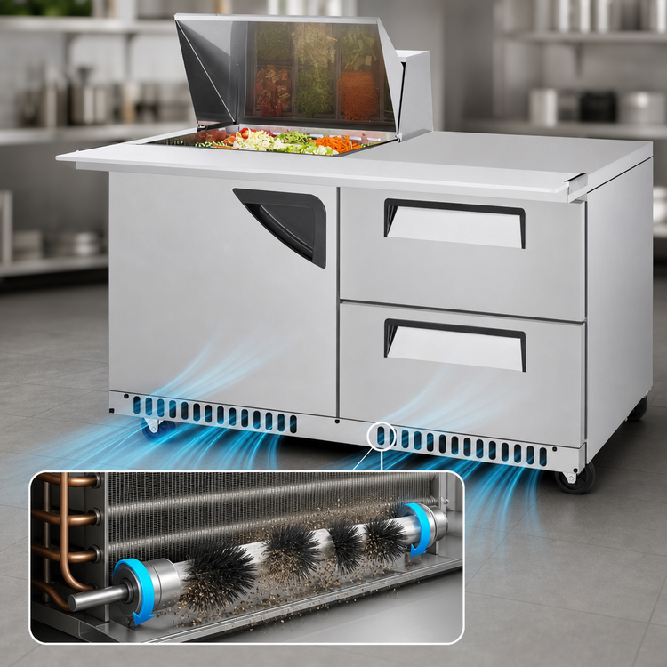 Product image #4 for Turbo Air Super Deluxe 60-Inch 2-Section Sandwich/Salad Prep Table Work Station with 12-Pan Mega Top, 2 Drawers, 1 Door, and Front Breathing Airflow