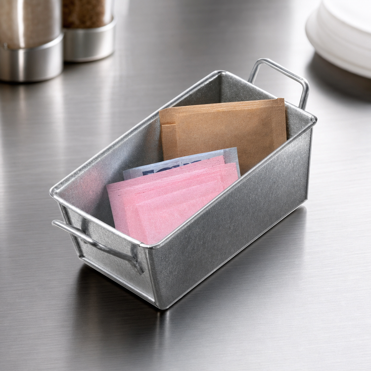 Product image #3 for American Metalcraft Galvanized Steel Sugar Packet Holder with Handles, 5 x 3 x 2 Inch, Silver
