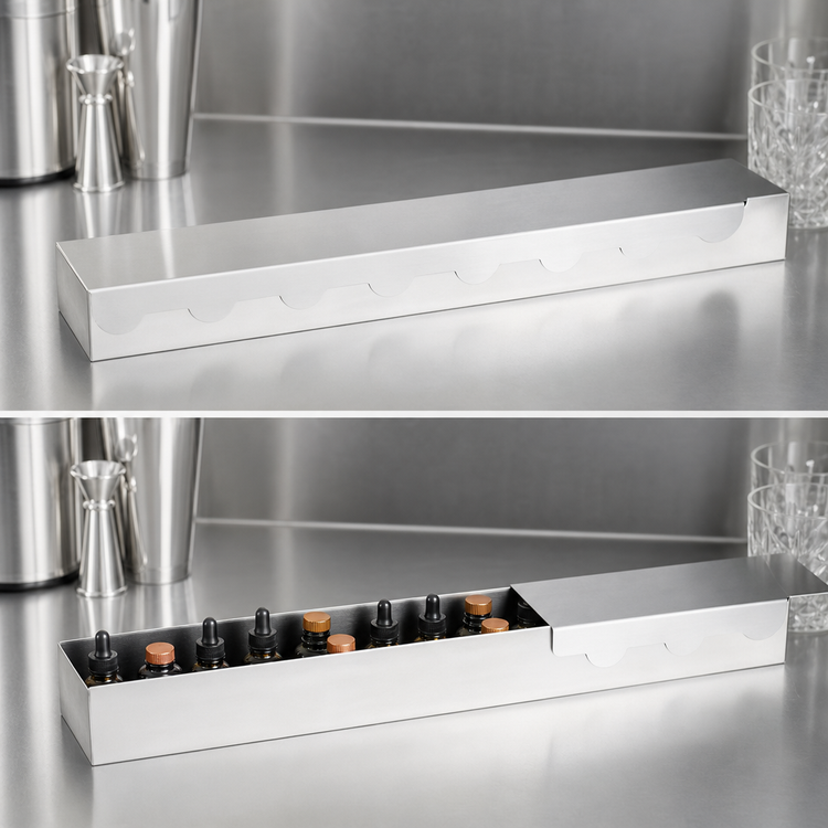 Product image #3 for Krowne Royal Series 36-Inch Countertop Bitters Tray with Full Sliding Cover, 10-Bottle Capacity