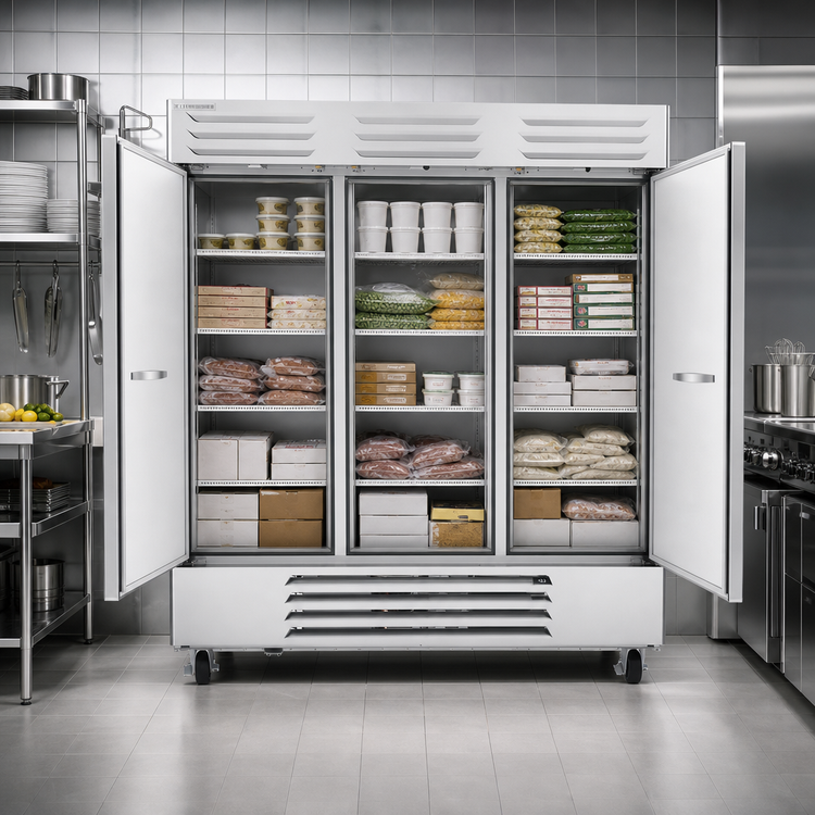 Product image #3 for Beverage-Air Vista® 3-Section Bottom-Mount Reach-In Freezer with Solid Doors, 75" W, 68.43 Cu. Ft.