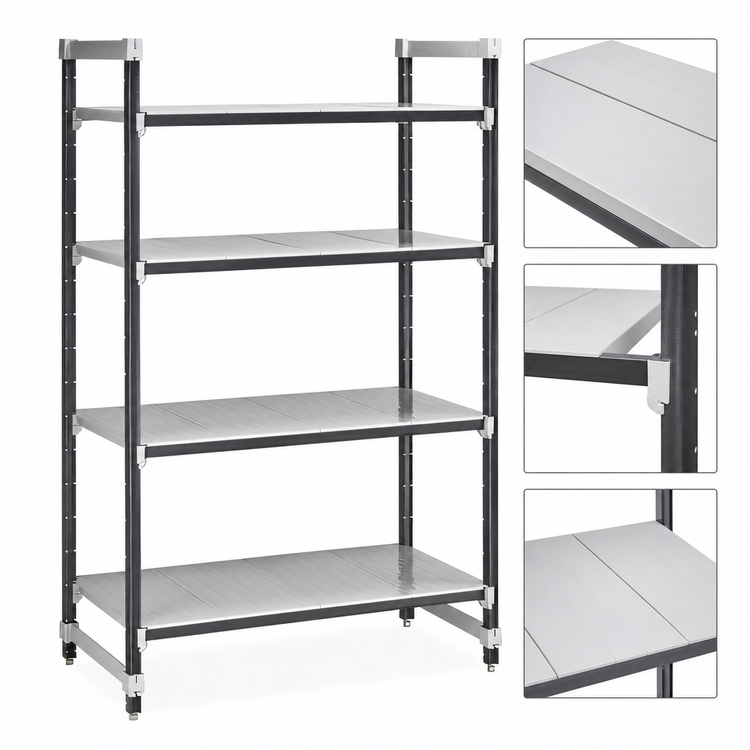 Product image #3 for Cambro Camshelving Elements XTRA 24"W x 24"D x 72"H 4-Tier Stationary Starter Unit with Solid Shelves, Speckled Gray