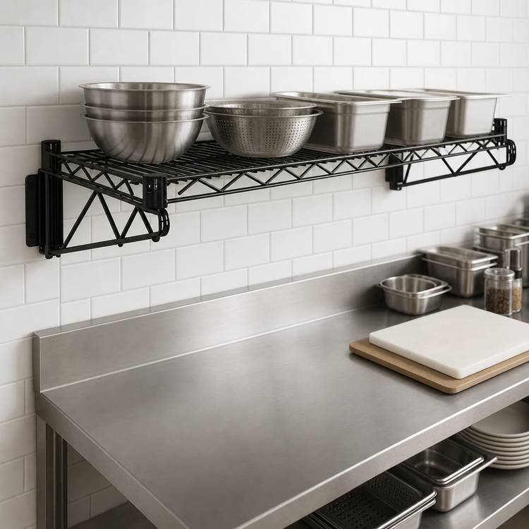 Product image #3 for Quantum 54-Inch Wall-Mount Cantilever Wire Shelf, 21-Inch Deep, Black Epoxy Antimicrobial Finish