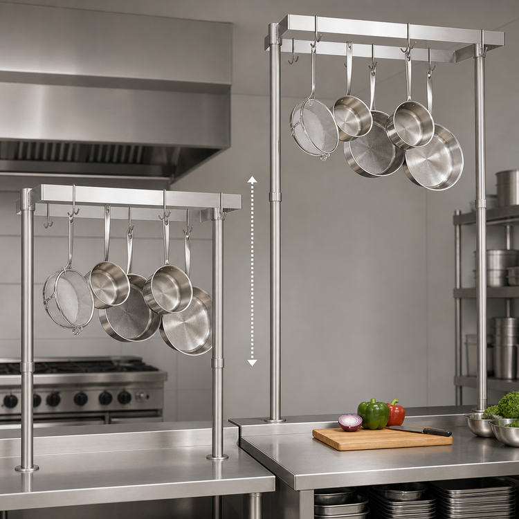 Product image #3 for BK Resources 72 Inch Adjustable 360-Degree Table-Mount Stainless Steel Pot Rack