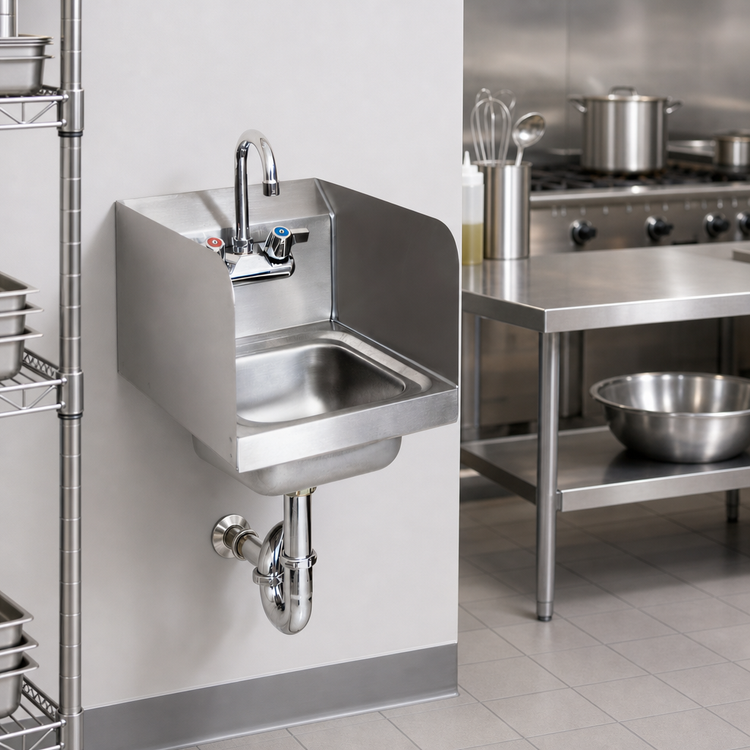 Product image #3 for BK Resources Space Saver Wall-Mount Hand Sink with Faucet and Side Splashes