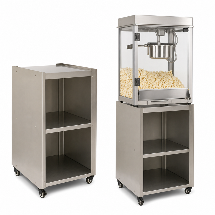 Product image #3 for Benchmark Stainless Steel Pedestal Base with Shelf and Casters for Silver Screen 8 oz Popcorn Machines