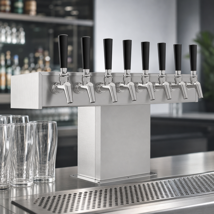 Product image #3 for Perlick Wide Base Tee Draft Beer Tower, Air-Cooled Stainless Steel, 8 Faucets