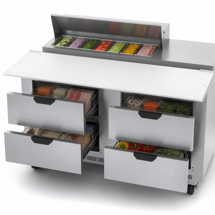 Product image #4 for 60-Inch Two-Section 16 Cu. Ft. Sandwich Top Refrigerated Counter with 4 Drawers and 10-Pan Top