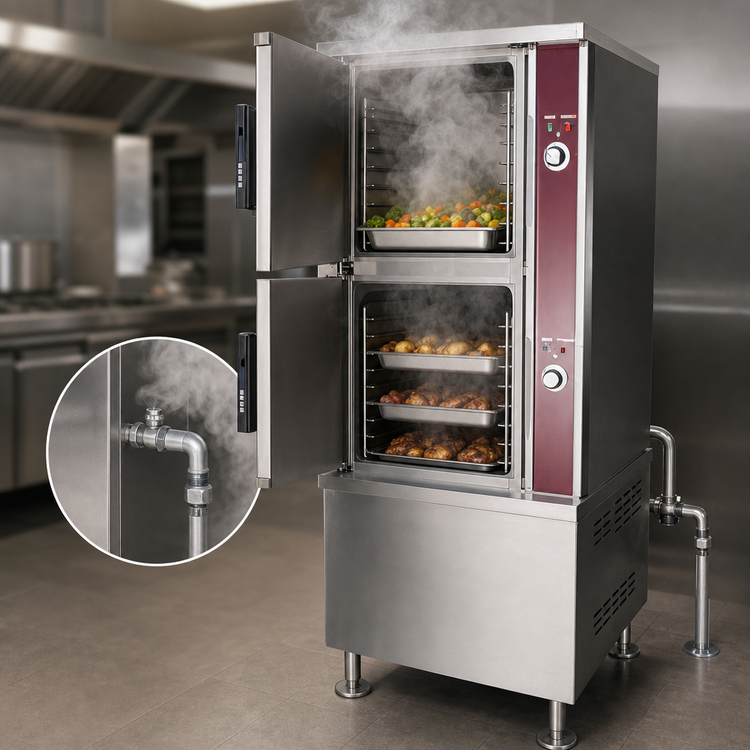 Product image #3 for Crown DCX-10-24 Two Compartment Direct Steam Full-Size Convection Steamer with 24" Cabinet Base