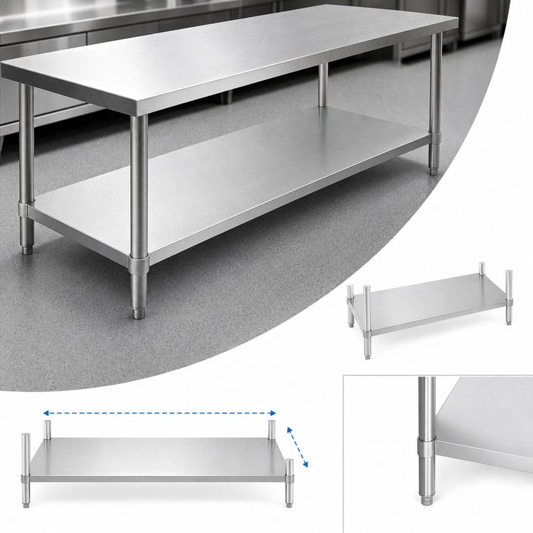 Product image #3 for 84 Inch x 30 Inch Stainless Steel Undershelf for Work Tables