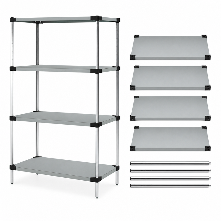 Product image #3 for Quantum 30-Inch x 21-Inch x 86-Inch Solid Stainless Steel 4-Shelf Shelving Starter Kit