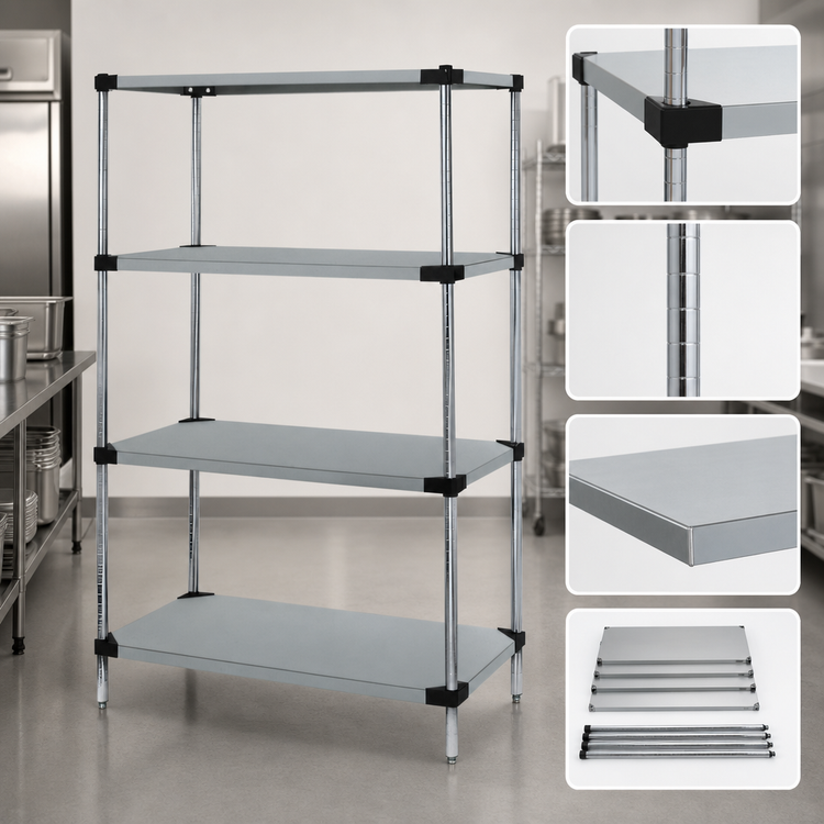 Product image #3 for Solid Shelving Starter Kit, 54 x 14 x 74 Inches, 4-Shelf, 304 Stainless Steel, Stationary