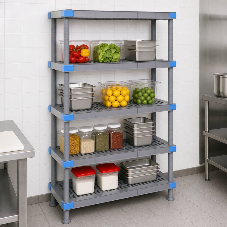 Product image #3 for Quantum Millenia 5-Shelf Open Grid Polymer Shelving Unit with Dunnage Stand, 60"W x 24"D x 62"H