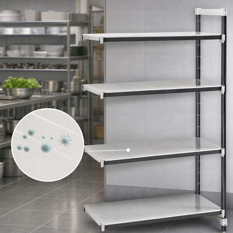 Product image #3 for Cambro Camshelving Elements XTRA 4-Shelf Solid Stationary Add-On Polymer Shelving Unit, 18 x 60 x 64 Inches