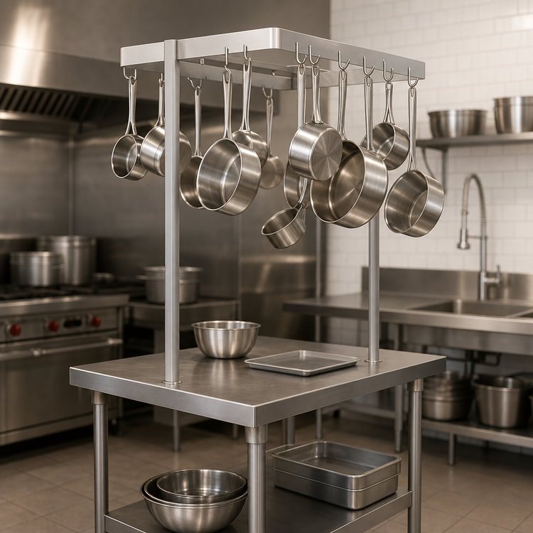 Product image #3 for John Boos PRTC3 Table-Mounted Square Stainless Steel Pot Rack with 18 Double Hooks