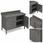 Thumbnail image #3 for John Boos EBHS4R5-3072 72" x 30" Enclosed Stainless Steel Work Table with Hinged Doors, 14/300 Top, 5" Backsplash