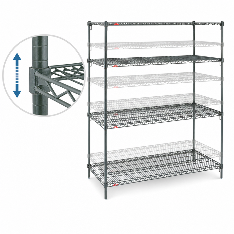 Product image #4 for Metro Super Adjustable Super Erecta Wire Shelving Starter Unit, 48-Inch W x 24-Inch D x 63-Inch H, 4-Shelf, Metroseal 3 Epoxy-Coated
