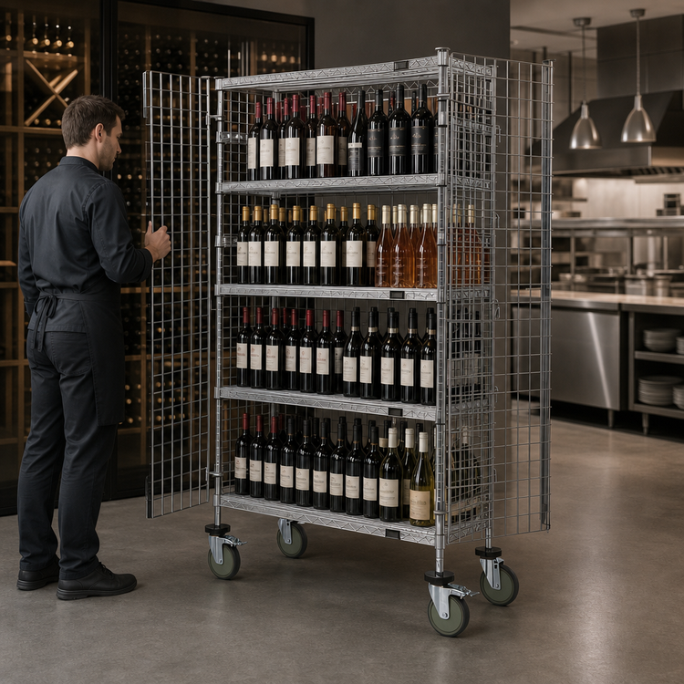 Product image #3 for 48-Inch Wide Mobile Mixed Wine Storage Security Unit with Security Doors and Casters