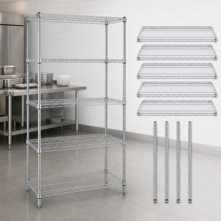 Product image #3 for Quantum 42" x 18" x 74" Stationary 5-Shelf 304 Stainless Steel Wire Shelving Starter Kit