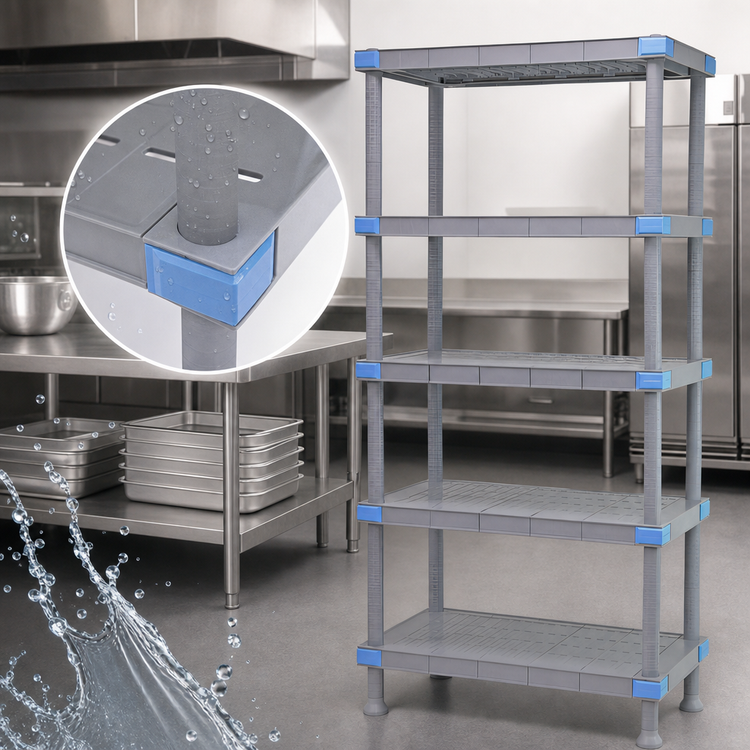 Product image #3 for Millenia 30-Inch x 21-Inch x 74-Inch Gray Solid Polymer Stationary Starter Shelving Unit, 5 Shelves