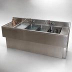 Thumbnail image #4 for BK Resources UBB-18-496TS 96-Inch Slim-Line 4-Compartment Stainless Steel Underbar Sink with Dual Drainboards and Faucets