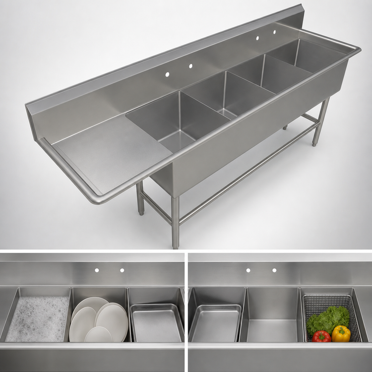 Product image #3 for John Boos Pro-Bowl 4-Compartment Sink with 30-Inch Left Drainboard, 20 x 20 x 14-Inch Bowls, 16-Gauge Stainless Steel