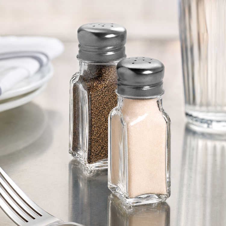 Product image #3 for American Metalcraft Paneled Glass Salt and Pepper Shaker with Stainless Steel Mushroom Cap, 2 oz., 4 Inch High