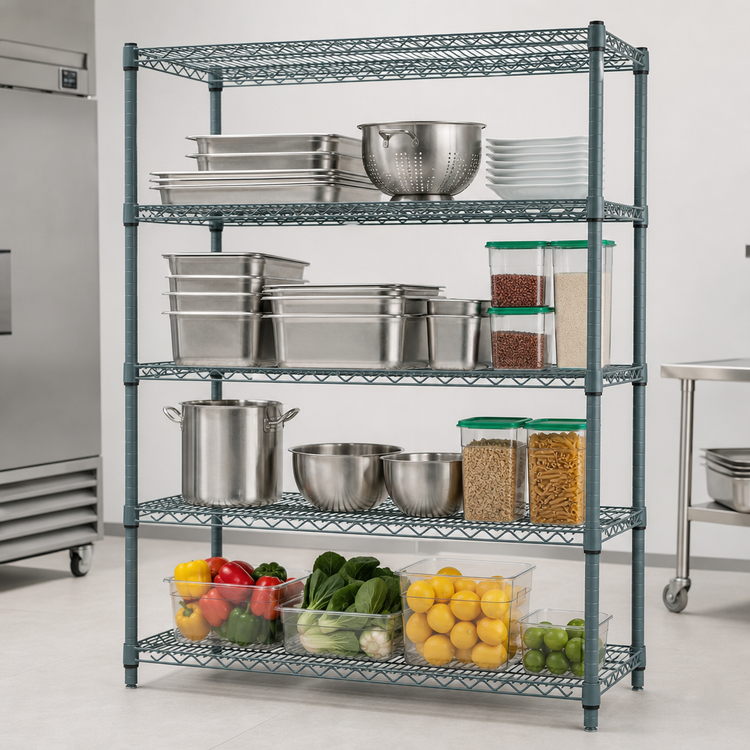 Product image #4 for Eagle Valu-Master 4-Tier Double-Mat Wire Shelving Starter Unit, 48W x 24D x 63H, Gray Epoxy