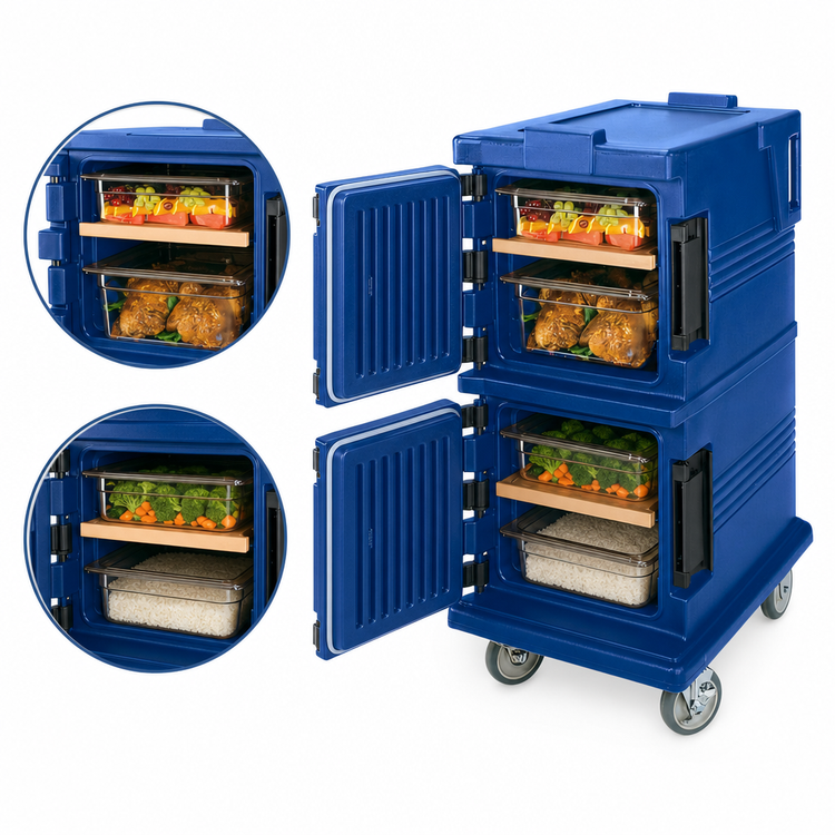 Product image #4 for Cambro Ultra Camcart Double-Compartment Insulated Front-Loading Full-Size Food Pan Carrier, Navy Blue