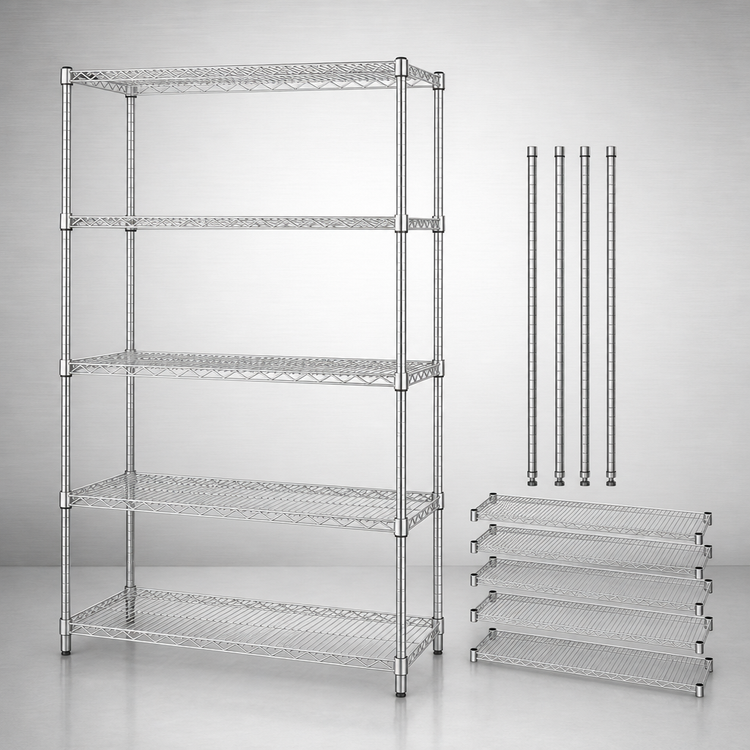 Product image #3 for Quantum 60"W x 36"D x 86"H 5-Shelf Wire Shelving Starter Kit, 304 Stainless Steel