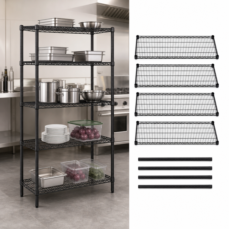 Product image #3 for Quantum 30 Inch W x 18 Inch D x 86 Inch H Black Epoxy Wire Shelving Starter Kit