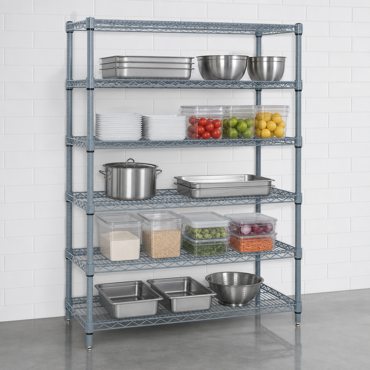 Product image #3 for 48"W x 30"D x 54"H Gray Epoxy Antimicrobial Wire Shelving Starter Kit with 5 Shelves