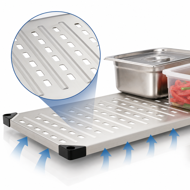 Product image #3 for Metro Super Erecta 36" x 14" Louvered Embossed Stainless Steel Shelf with Raised Ship's Edge