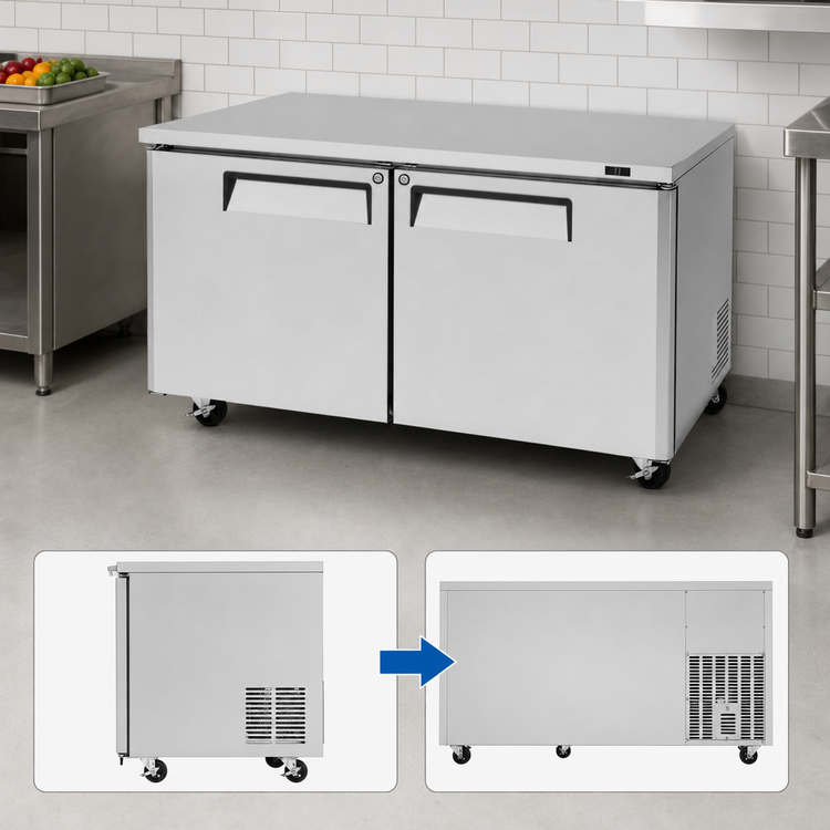 Product image #3 for Turbo Air M3 Series 60-Inch Two-Section Undercounter Refrigerator, 17 Cu. Ft., Solid Swing Doors