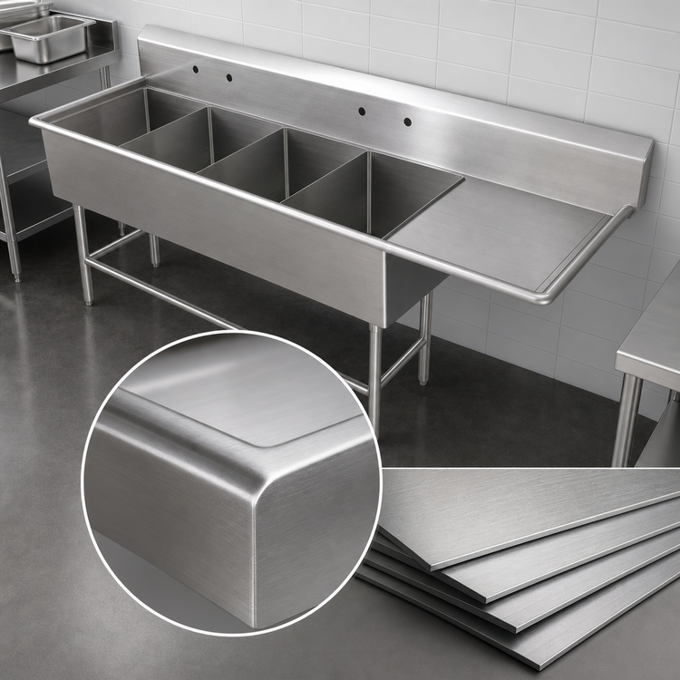 Product image #3 for John Boos Pro-Bowl 4-Compartment Sink with 18-Inch Right Drainboard, 18 x 18 x 12-Inch Bowls